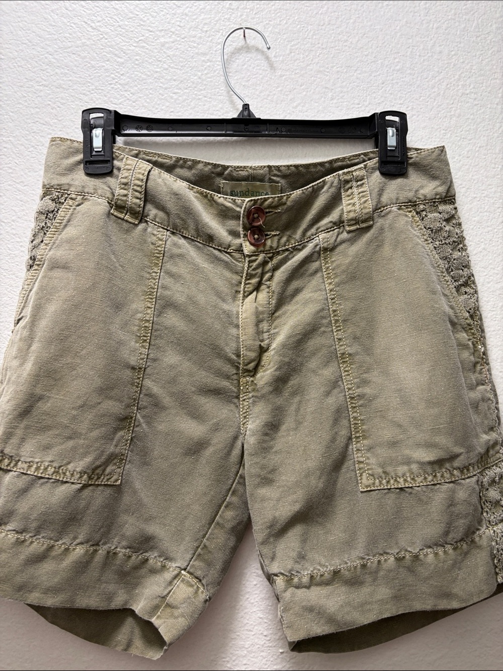 Sundance Olive Green Detailed Linen Shorts